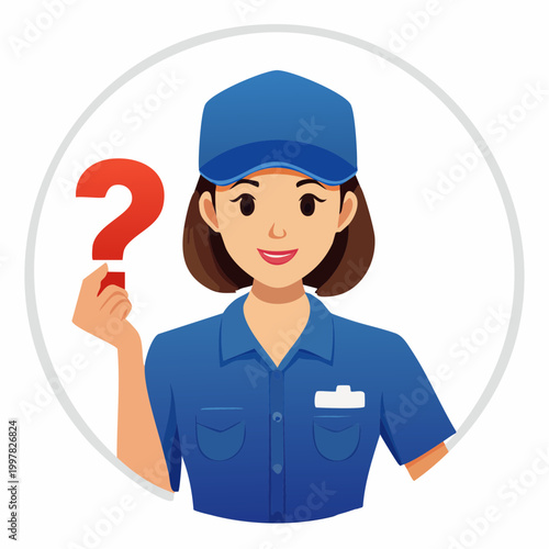 疑問を抱く配達員のシンプルイラスト