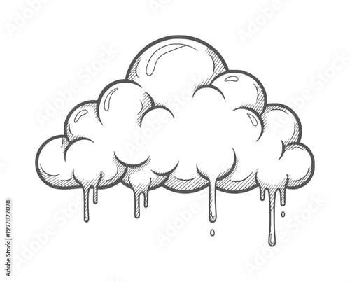 Hand drawn dripping cloud with hatching weather