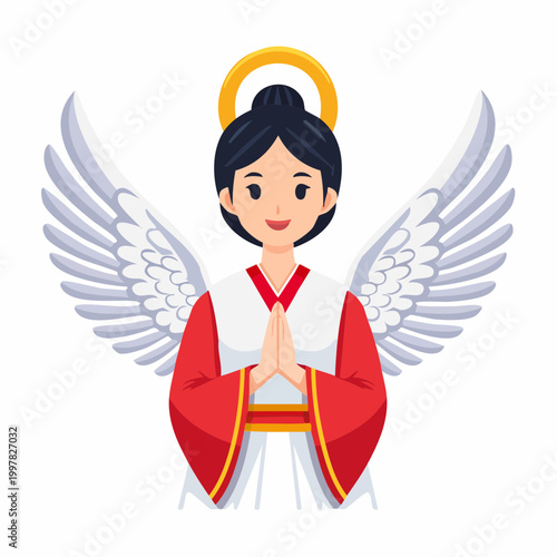 守るポーズをとる天使のイラスト