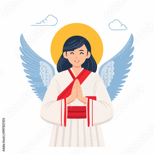 守るポーズをとる天使のイラスト
