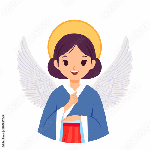 耳元でアドバイスを囁く天使のイラスト