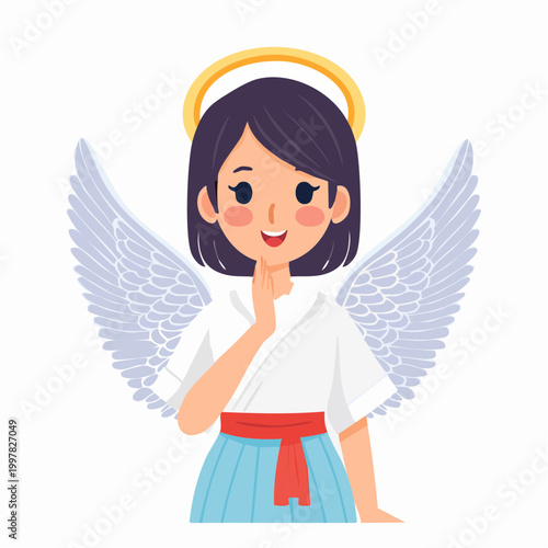 耳元でアドバイスを囁く天使のイラスト