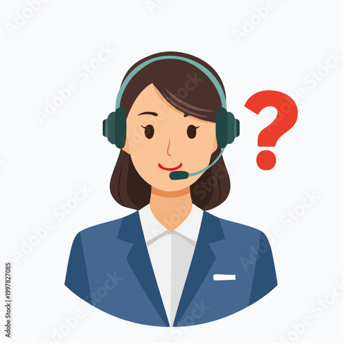 疑問を抱く女性コールセンターオペレーターのイラスト