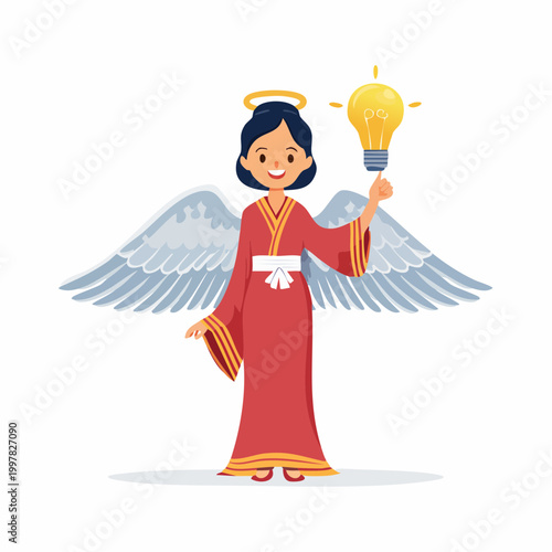 ひらめき電球マークと天使のイラスト