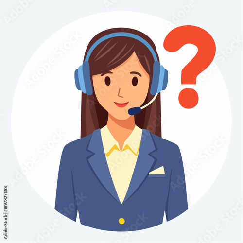 疑問を抱く女性コールセンターオペレーターのイラスト