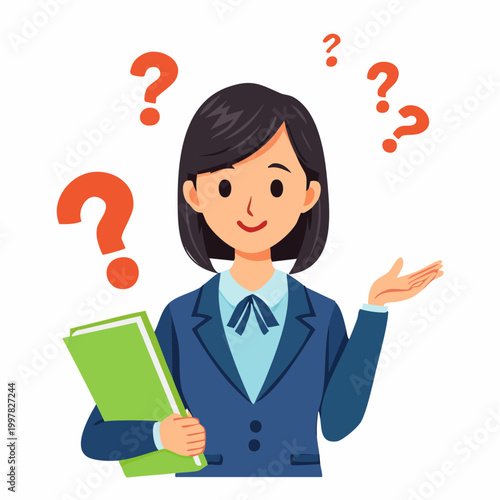 疑問を抱き悩む女子学生のイラスト