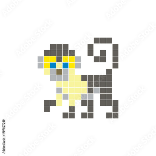 Photography A flat pixel design made of geometric square color blocks on a clean icon layout