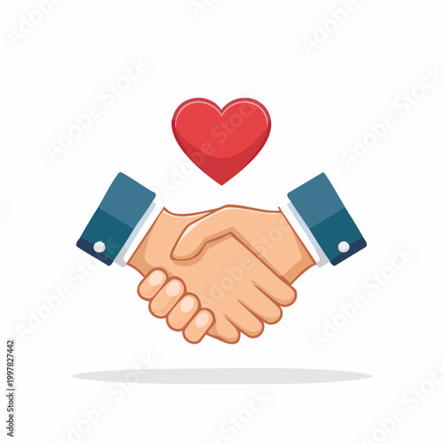 握手とハートマークのシンプルイラスト