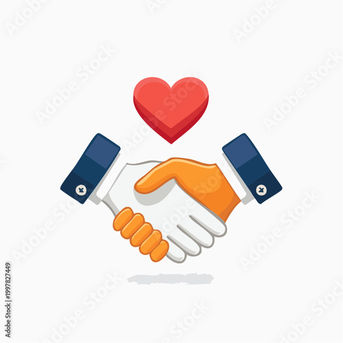 握手とハートマークのシンプルイラスト