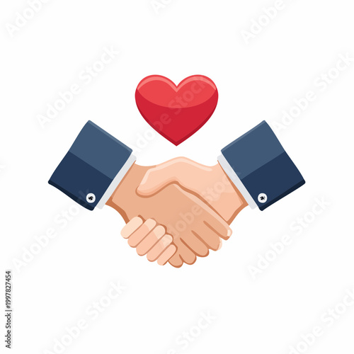 握手とハートマークのシンプルイラスト
