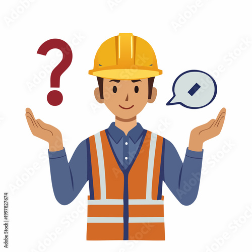 疑問を抱く男性建設作業員のイラスト