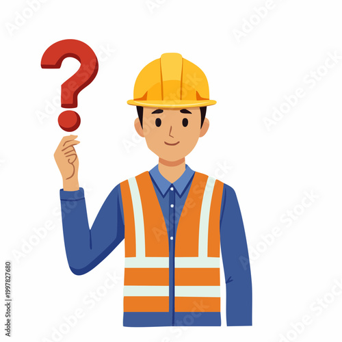 疑問を抱く男性建設作業員のイラスト