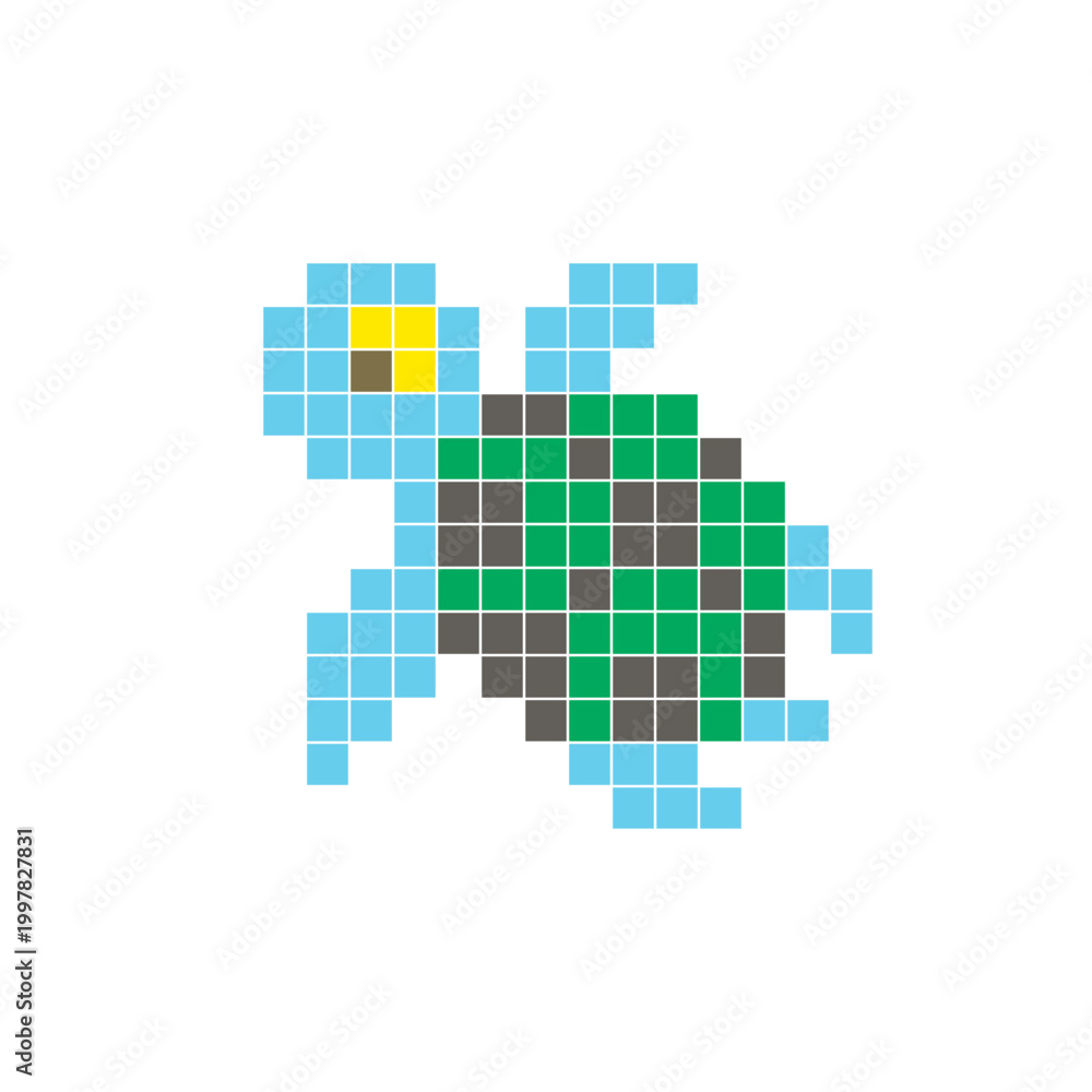 Fototapeta premium A flat pixel design made of geometric square color blocks on a clean icon layout. Pixel art turtle