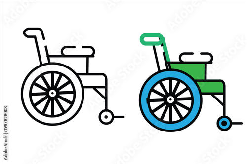Modern minimalist illustration of a wheelchair in clean lines and a vibrant color palette