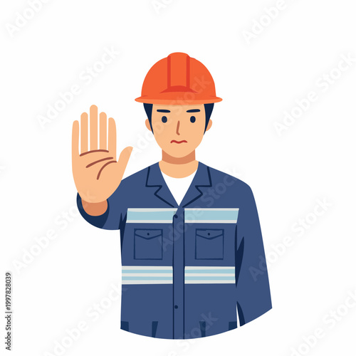 ストップのジェスチャーをするメンテナンス作業員の男性のイラスト