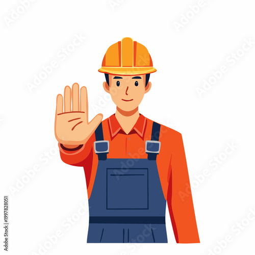 ストップのジェスチャーをするメンテナンス作業員の男性のイラスト
