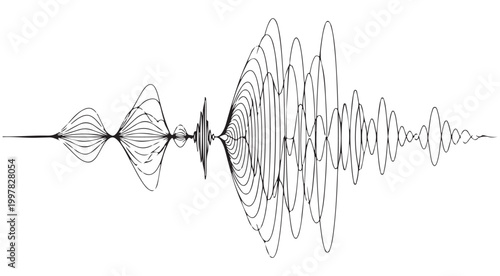 Abstract hand drawn sound wave waveform sketch illustration isolated on white background