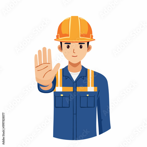 ストップのジェスチャーをするメンテナンス作業員の男性のイラスト