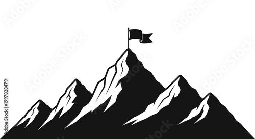 Fotografia Mountain peak with flying flag.