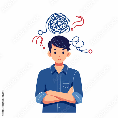 ストレスや混乱で頭を抱える男子学生のイラスト