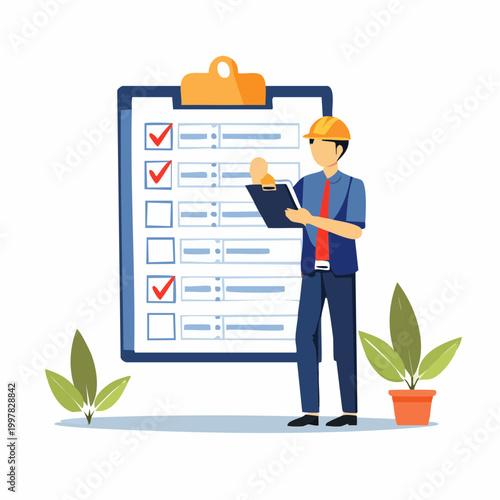 スケジュールや工程表を確認する管理職の男性のイラスト