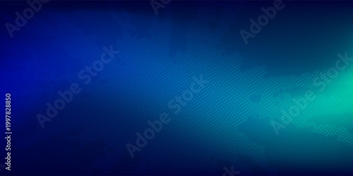 halftone with blue-green gradation, abstract background pattern, neon light reflecting walls and floors, dark colors, and feel the speed of digital technology connected with blue-green background.