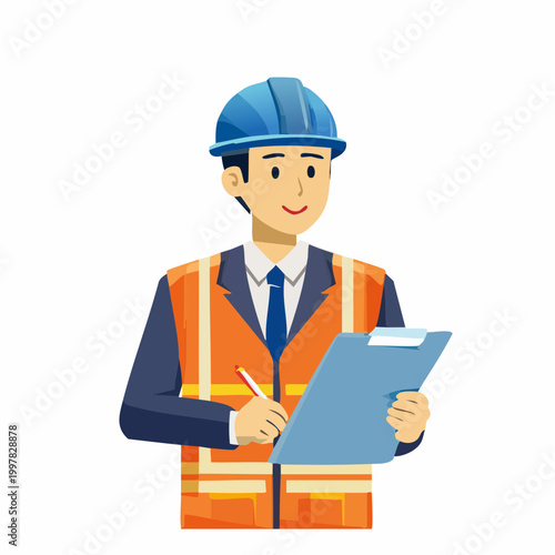 書類や資料を確認する管理職の男性のイラスト