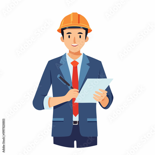 書類や資料を確認する管理職の男性のイラスト