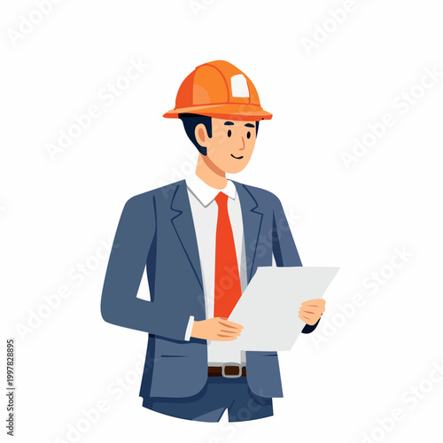 書類や資料を確認する管理職の男性のイラスト