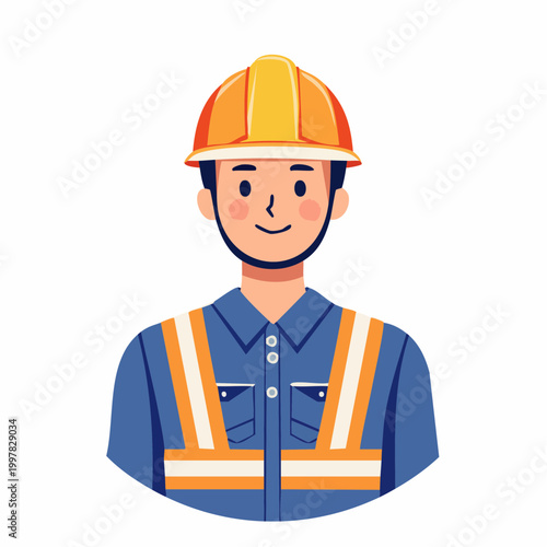 ヘルメットと安全装備を身につけた作業員の男性のイラスト