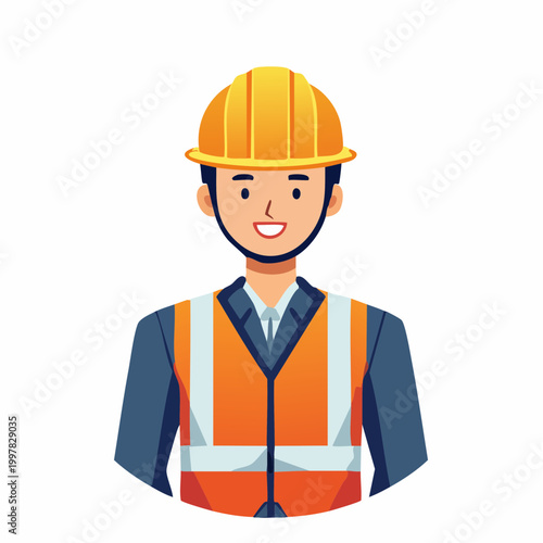 ヘルメットと安全装備を身につけた作業員の男性のイラスト