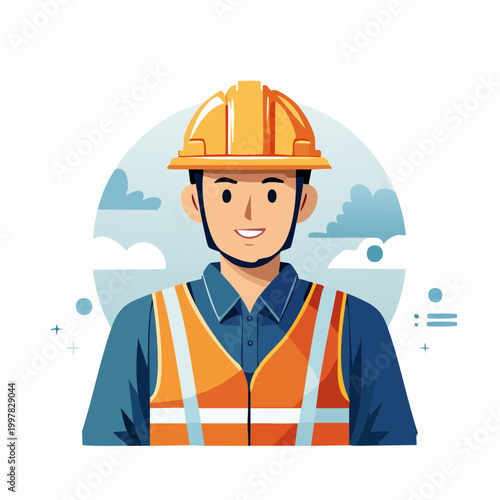 ヘルメットと安全装備を身につけた作業員の男性のイラスト