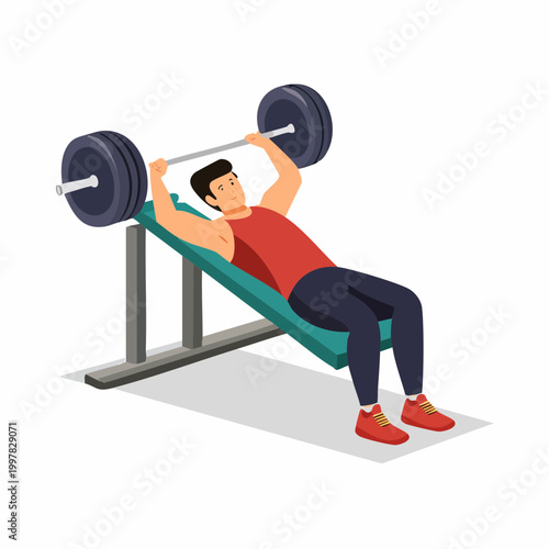 ベンチプレスで筋トレをする男性のイラスト