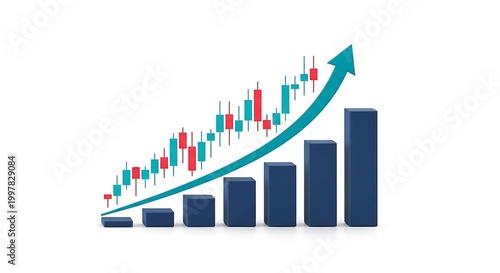 Financial bar chart with candlestick data and upward trend arrow candlestick business increase investment performance analytics positive progress statistics