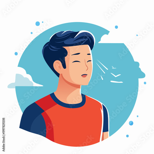 ワークアウト後に汗をかく男性のイラスト