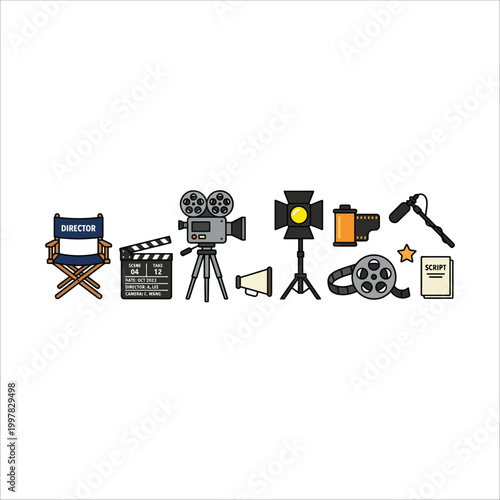 Film Production Equipment Set Vector Illustration