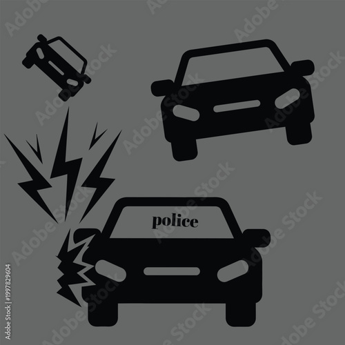 Car accident scene impact damage and emergency with vehicles involved