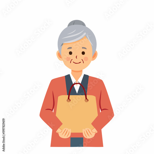 買い物袋を持つ高齢女性のイラスト