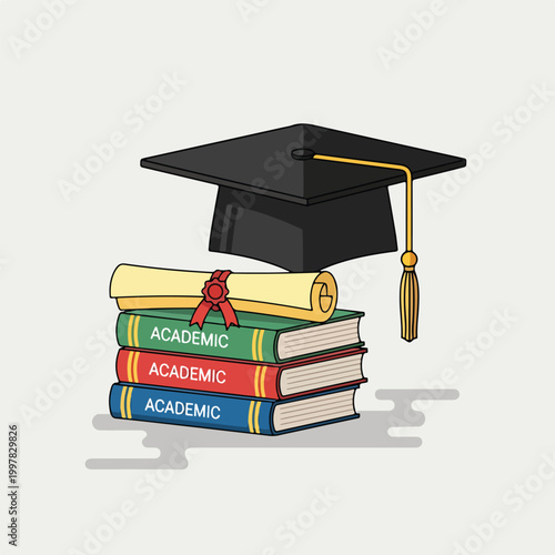 Foto A graduation cap and diploma on stack of books