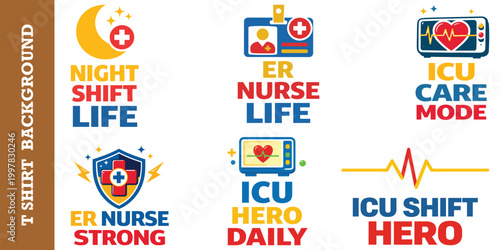 Professional medical emergency room and intensive care unit emblem collection for clothes.