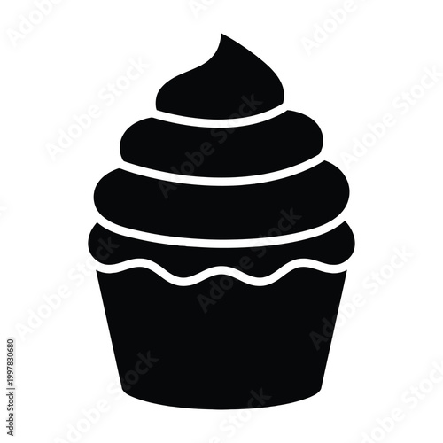 Black Cupcake Silhouette Dessert Icon Graphic
