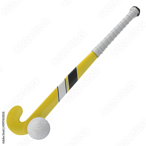 Field hockey stick and ball with textured grip on a black background Isolated on transparent background