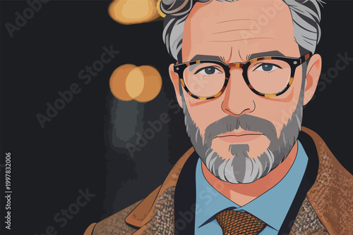 Stylish Middle - Aged Man with Beard in Fashion Illustration