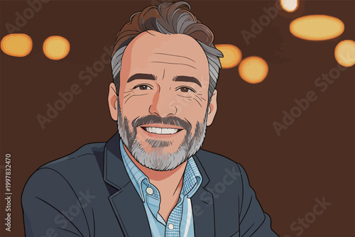 Illustration of a smiling middle - aged man in business attire
