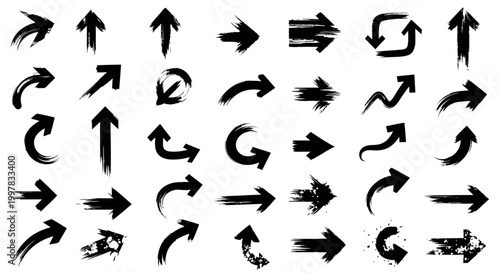 Elegant arrows set for business plan, presentation and education. Sign, Symbol, Hand drawn arrow paint brush design. grunge texture paint brush design.
