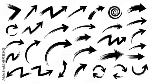 Elegant arrows set for business plan, presentation and education. Sign, Symbol, Hand drawn arrow paint brush design. grunge texture paint brush design.
