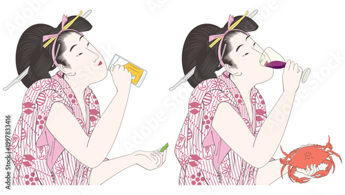 浮世絵　お酒を飲む女　イメージイラスト
