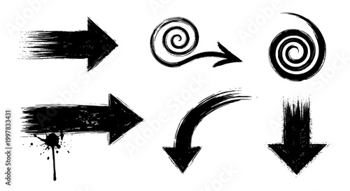 Elegant arrows set for business plan, presentation and education. Sign, Symbol, Hand drawn arrow paint brush design. grunge texture paint brush design.
