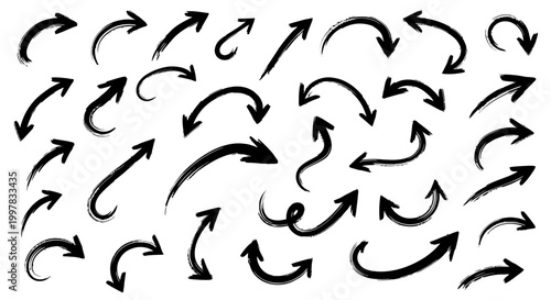 Elegant arrows set for business plan, presentation and education. Sign, Symbol, Hand drawn arrow paint brush design. grunge texture paint brush design.
