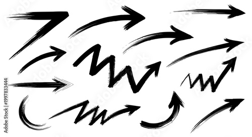 Elegant arrows set for business plan, presentation and education. Sign, Symbol, Hand drawn arrow paint brush design. grunge texture paint brush design.
